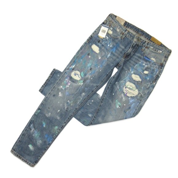 NWT POLO Ralph Lauren Astor Boyfriend in Blue Paint Splatter Jeans 27 $245 - Picture 1 of 5